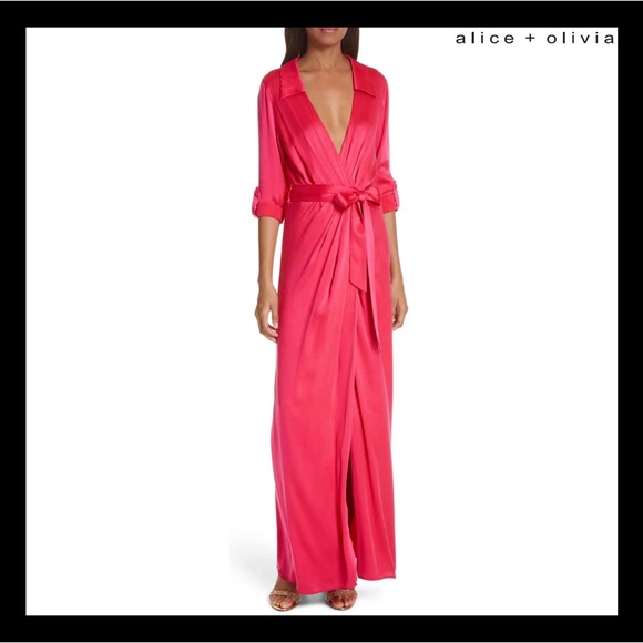 Alice + Olivia Dresses & Skirts - NEW ALICE + OLIVIA PINK SILK WRAP MAXI DRESS